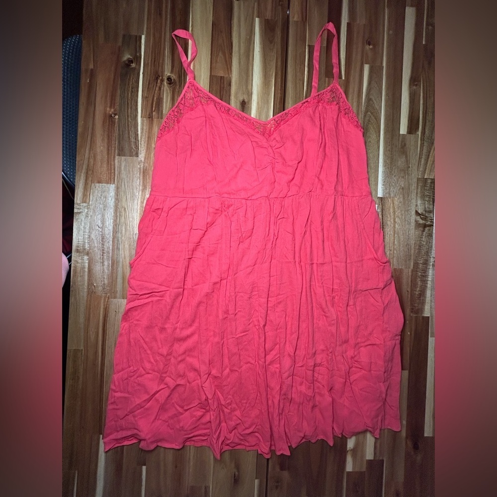TORRID Coral Orange Pink Sleeveless Lace Front Smocked Back Gauze Mini Dress Sz5 - Picture 2 of 9
